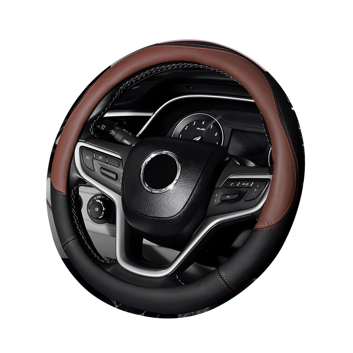 Photo 1 of Wevdn Car Steering Wheel Cover, Non-Slip Soft Breathable Microfiber Leather Steering Wheel Protector, Universal Safety Vehicle Interior Steering Wheel Cover Fit for Cars SUVs RVs (Coffee)