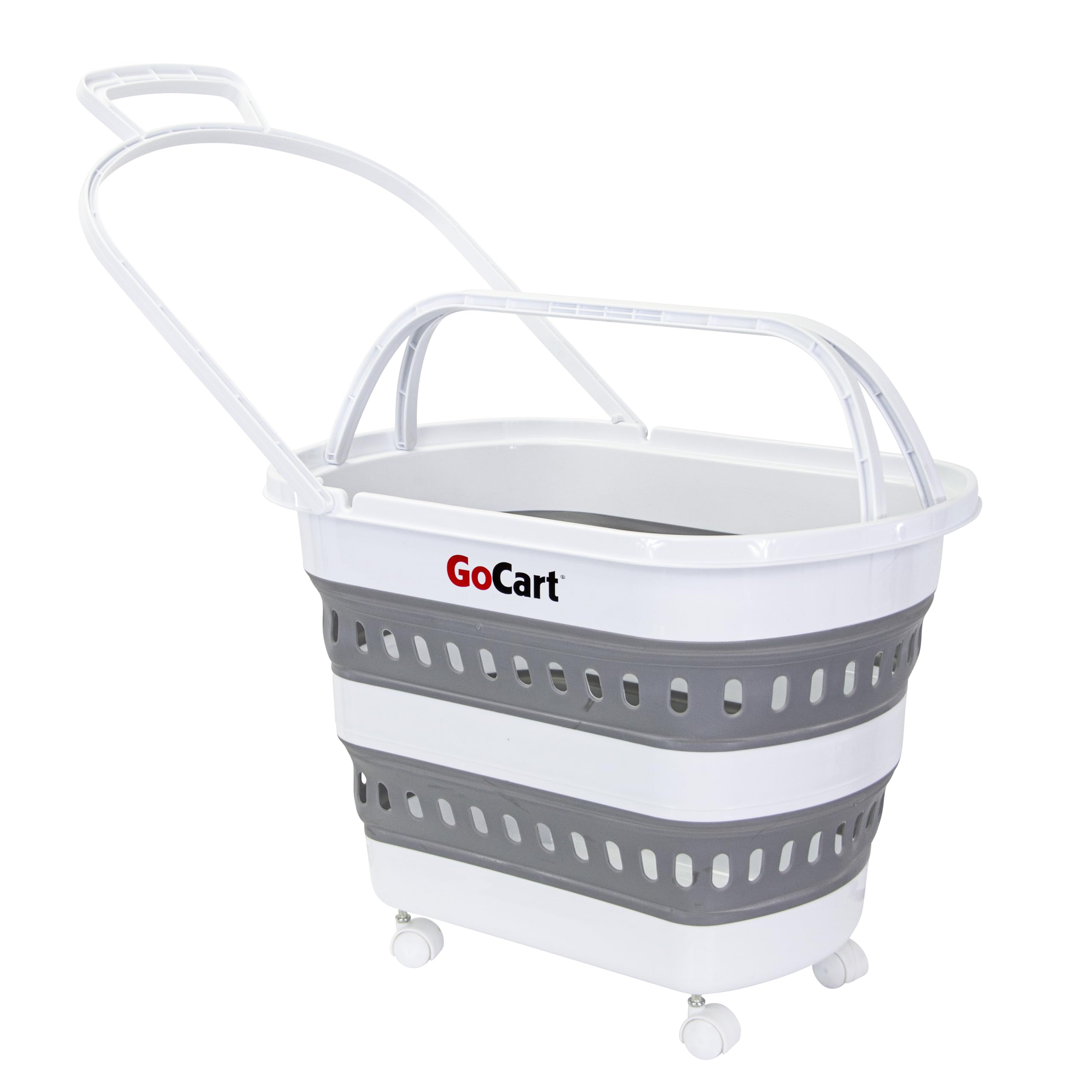 dbest products Folding Gocart Laundry Basket with Wheels, Multi Use Collapsible Grocery Shopping Cart, White