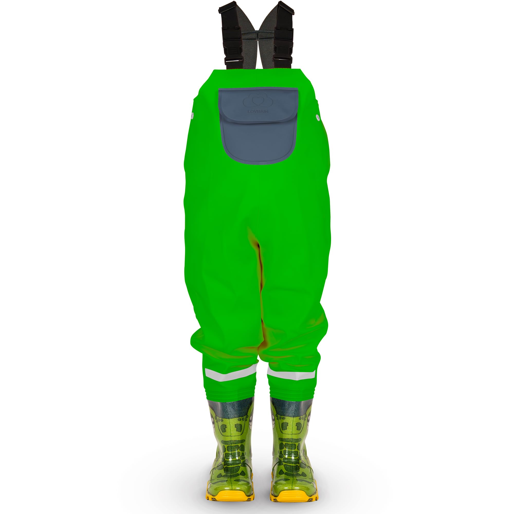 LOVRAIN Children Kids Waterproof Chest Waders Boots Size 34-35 Green Croc