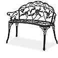 VINGLI 38.5" Patio Park Garden Outdoor Metal Rose Bench,Cast Iron Cast Aluminium Frame Antique Finish Chair,Accented Lawn Front Porch Path Yard Decor Deck Furniture for 2 Person Seat（Black