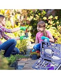 HENUO Juego de herramientas de jardín, 10 piezas de herramientas de jardinería incluye paleta de pala de pala de rastrillo de maceta de maceta de tijeras de cultivador, pulverizador, hierba de verdura, herramientas de jardín, regalos para mujeres y niños