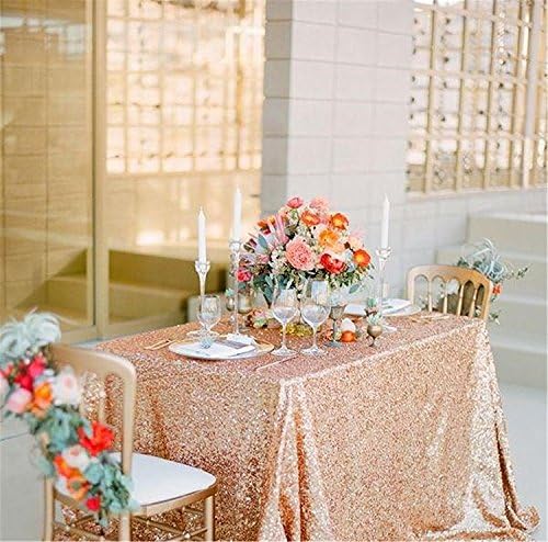 Rose Gold Shimmer Sequin Tablecloth 50x50 Inch Sequin Glitz Tablecloth for Wedding/Party sequin