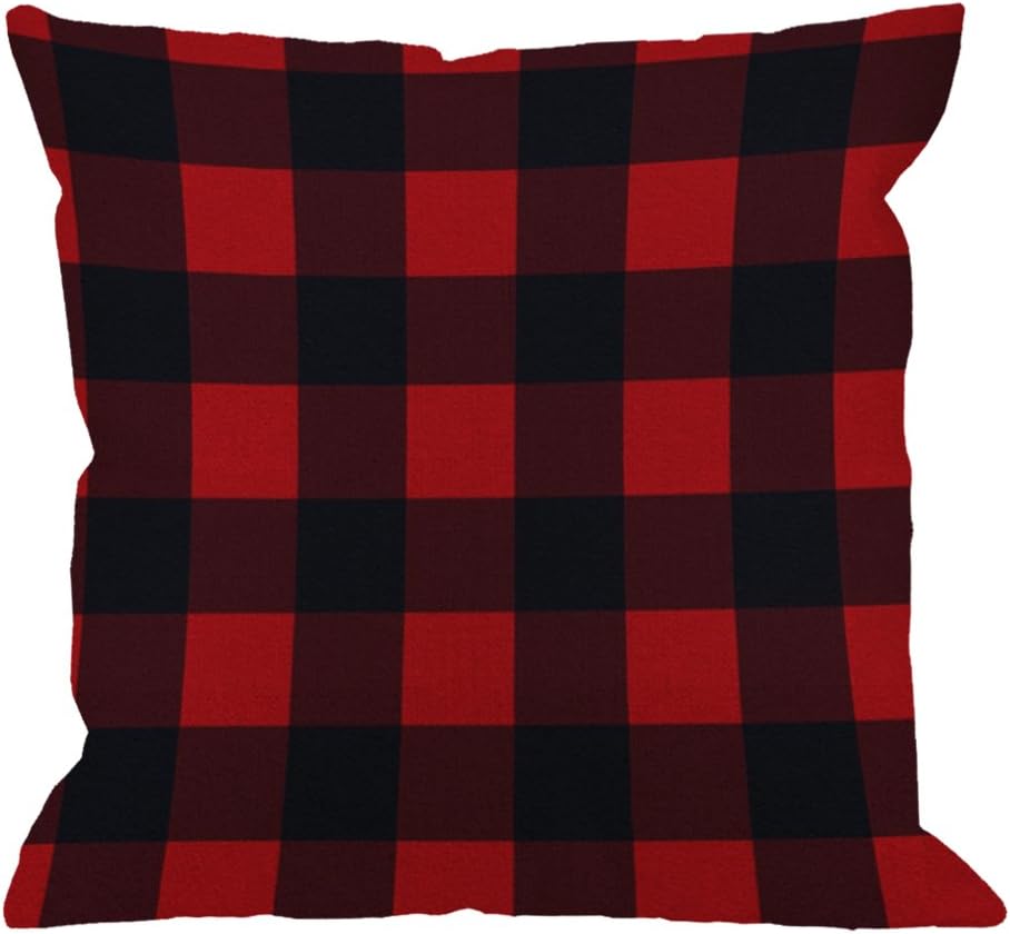HGOD DESIGNS Checkered Buffalo Plaid Pillow Cover Case Cotton Linen Checker Cushion Cover Pillowcase for Men Women Home Decorative Sofa Armchair Bedroom Livingroom 18 x 18 inch (Red)