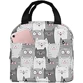 Aiojool Cute Grey Cats Lunch Bag Insulated Lunch Box Reusable Cooler Thermal Meal Tote For Kids Teen Boy Girl