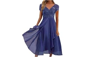 GENERIC Formal Dress Womens Cute Boho Printed V-Neck Short Sleeve Waist Irregular Hem Swing Dress Trendy Elegant Bridesmaid Dresses