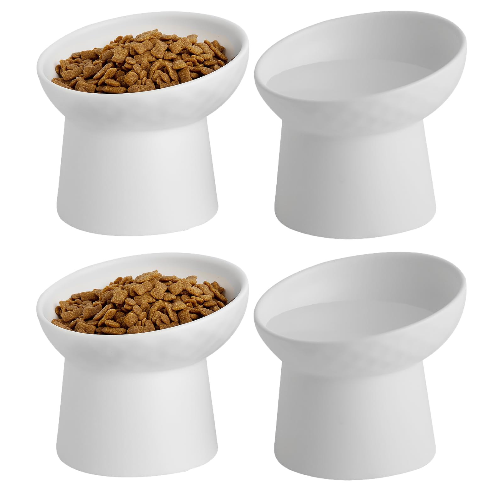 Photo 1 of KITCHENLESTAR 4 Pcs Small Ceramic Raised Cat Bowls, Tilted Elevated Food or Water Bowls, Stress Free, Backflow Prevention, Dishwasher and Microwave Safe, Lead & Cadmium Free(4pc White)