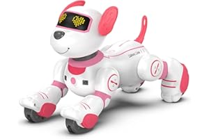 SONOMO Remote Control Robot Dog Toy, Interactive Robotic Puppy Toys - Fun and Programmable Stunt Robot Dog for Kids Ages 3-8 Pink (Pink)