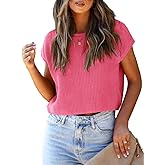 LCXWFE Womens Summer Cropped Sweater Vest Trendy Cap Sleeve Crop Tops Crew Neck Loose Knit Tank Top