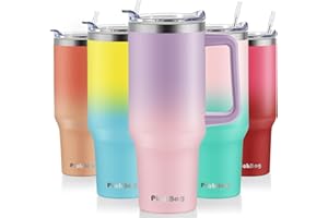 PICKBAG 40 oz Tumbler with Handle and Straw, 100% Leak Proof Tumblers Cup, Stainless Steel Insulated Travel Coffee Mug, Keeps Drinks Cold for 24 Hours or Hot for 10 Hrs, Fit for Car Cup Holder, PurplePink