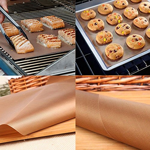 Grill Mat - Set Of 4 Non-Stick BBQ Grilling & Baking Sheet - FDA Approved,Durable,Teflon,Reusable PTFE Coated Cooking Liner - Works on Gas,Charcoal,Electric Barbecue - 16.75''x13''(2 Black+2 Copper)
