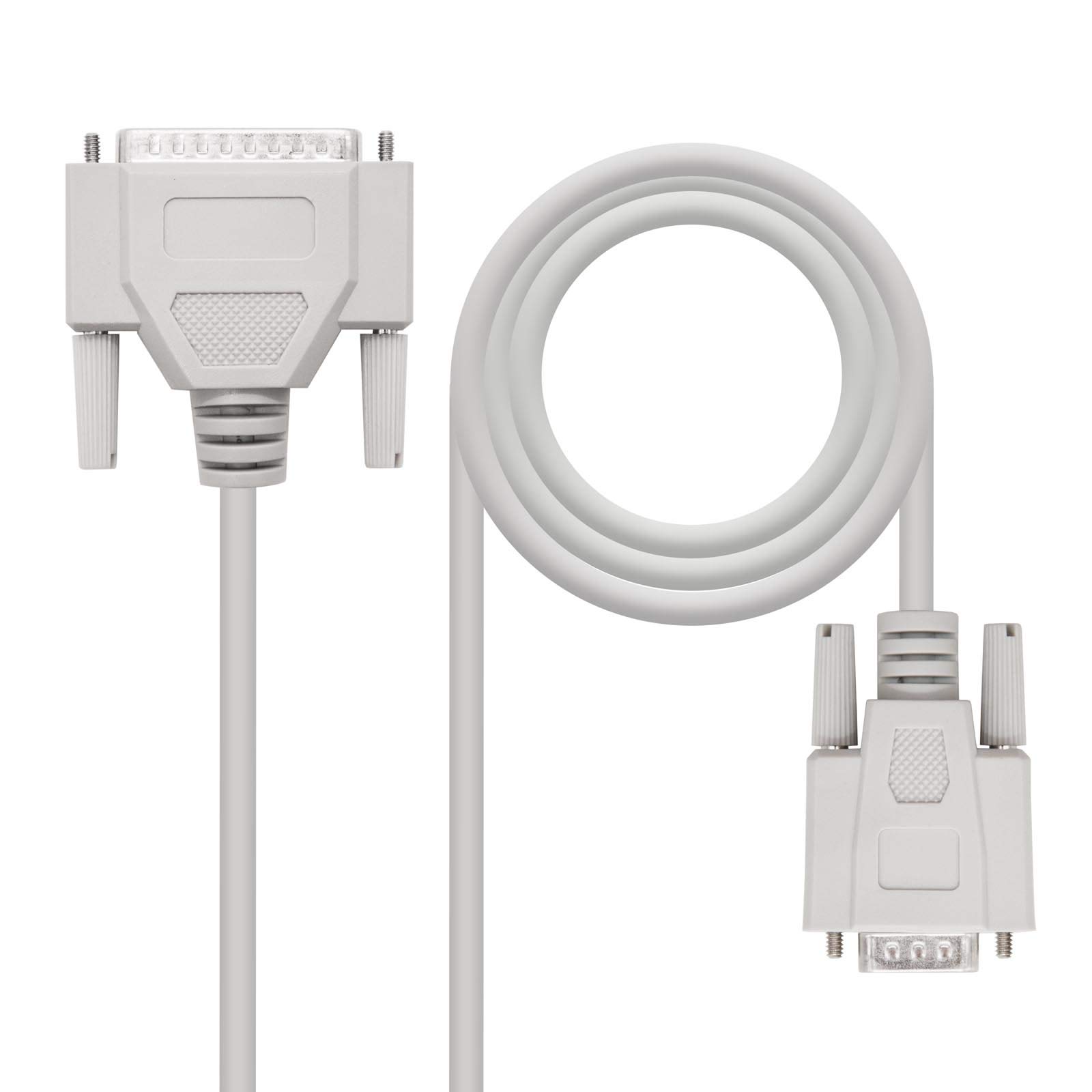 NANOCABLE 10.14.0802 Serial RS232 Communication Cable, Null Modem DB9/H-DB25/M, Male-Female, Beige, 1.8 mts