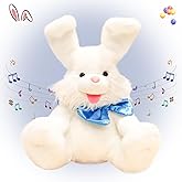 Singing Plush Baby Toys Easter Gifts Musical Toy Bunny Stuffed Animals Peek a Boo Bunny Repeat What You Say Singing W/Floppy Ears Birthday Gift for Toddler Baby Kids, 12" WHT