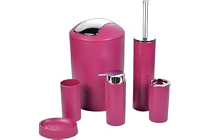 ZUVO Bathroom Accessories Set 6 Piece - Trash Can, Toothbrush Holder, Toothbrush Cup, Soap Dispenser, Soap Dish, Toilet Brush Holder - Modern Bathroom Decor Set (Wine)