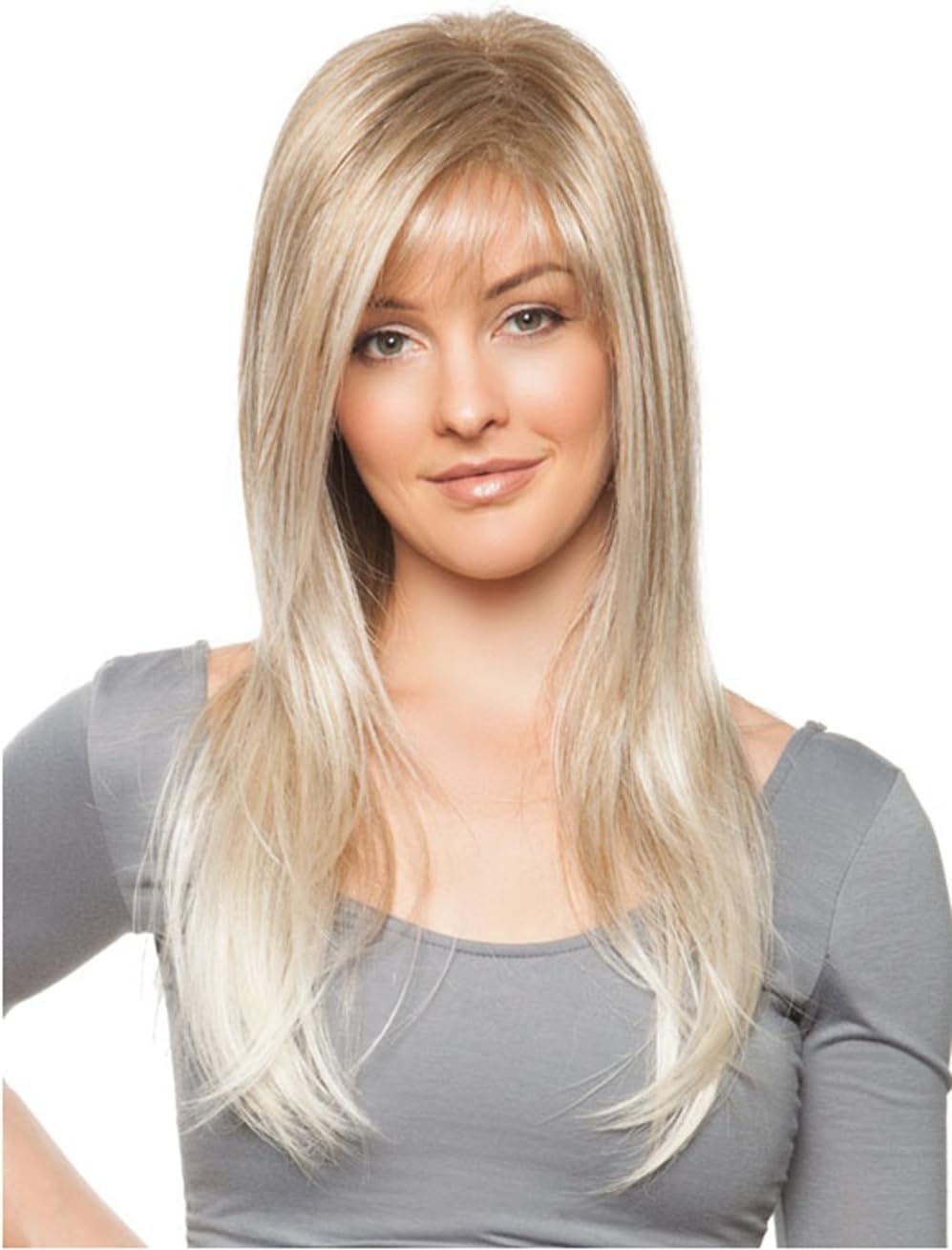 RainbowWigs Women Kanekalon Blonde and White Long Straight Hair Wigs LC18