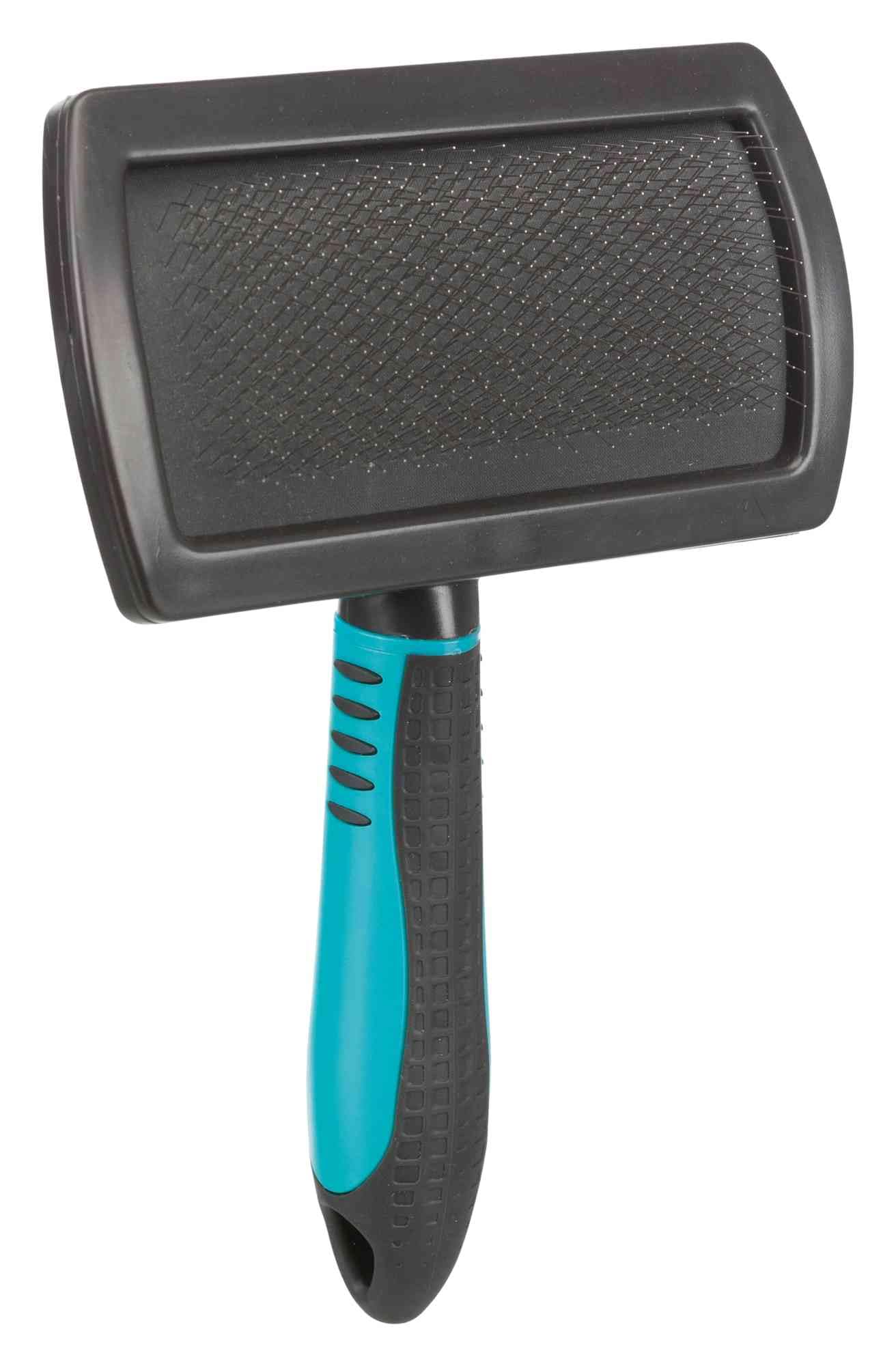 TRIXIE soft brush for grooming - soft metal bristles - rubberised plastic handle - black/blue - 12 x 20 cm - 24133
