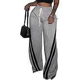 NRTHYE Women's High Waist Wide Leg Sweatpants Straight Leg Pants Casual Striped Pants