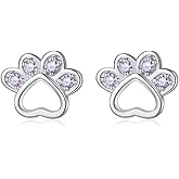 SLUYNZ Sterling Silver CZ Small Paw Studs Earrings for Women Teens Dog Cat Paw Print Earrings Animal Paw Earrings Stud Small Love Heart Earrings