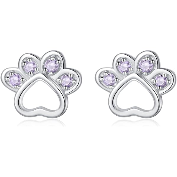 Boucles D'oreilles Créoles Patte De Chat - Argent 925 Authentique Avec Zirconiums Brillants - Cadeau Parfait Pour Les Amoureux Des Animaux (Bleu)