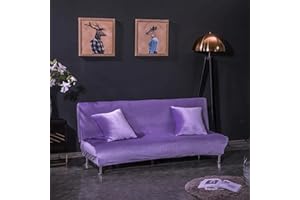 SFYZ HOME Velvet Armless Futon Slipcover,Stretch Silver Fox futon Cover, Modern Solid Color Sofa Bed Cover for for Futon Folding Bed Sofa (Light Purple,M-61-72.8in/155-185cm)
