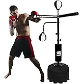 82IN Boxing Speed Trainer - Featuring Punching Bag Spinning Bar, Training Boxing Ball with Reflex Bar, Adjustable, and Suitable for Adults (Black White)