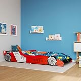 vidaXL Red Race Car Bed 90x200 cm MDF Frame with Safety Rails for Kids view 2