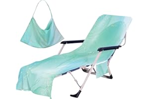 TREESWIFT Watercolor Beach Chair Towel Cover with Side Pockets Thick and Quick Dry Chaise Lounge Towel Cover Sun Lounger Pool Chair Towel Cover(Cyan)