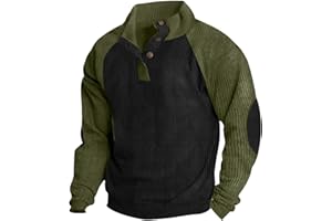 EELHOE Men's Corduroy Shirts Casual Lapel Collar Button Up Pullover Mock Neck Long Sleeve Sweaters Casual Polo Sweatshirts