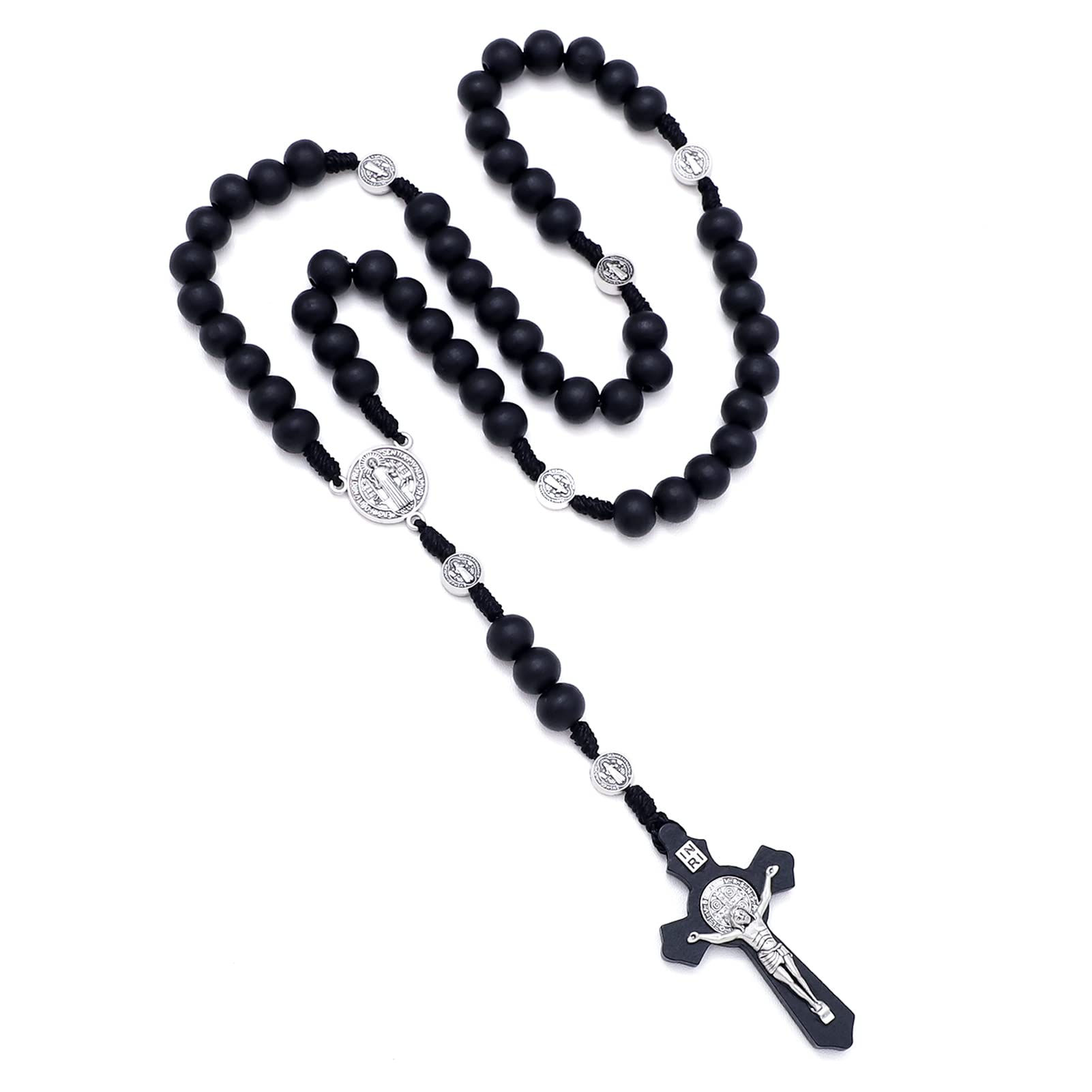 KOMI Handmade Wooden Catholic Rosaries, Rosary Beads Necklace From Bethlehem Wood Christian Prayer Holy Soil Medal & Metal Cross For Catholic Or Christian Gift