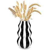Black and White Ceramic Vase, 8.66 in Tall Modern Striped Table Centerpiece, Minimalist Decorative for Flowers, Pampas Grass, Dried Arrangements, Home Decor for Living Room, Bedroom, Office, Shelf