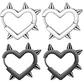4 PCS Gothic Heart Earrings, Stainless Steel Spiked Hoop, Gothic Jewelry, Goth Accessories Earrings for Women, Punk Grunge Emo Y2K Style