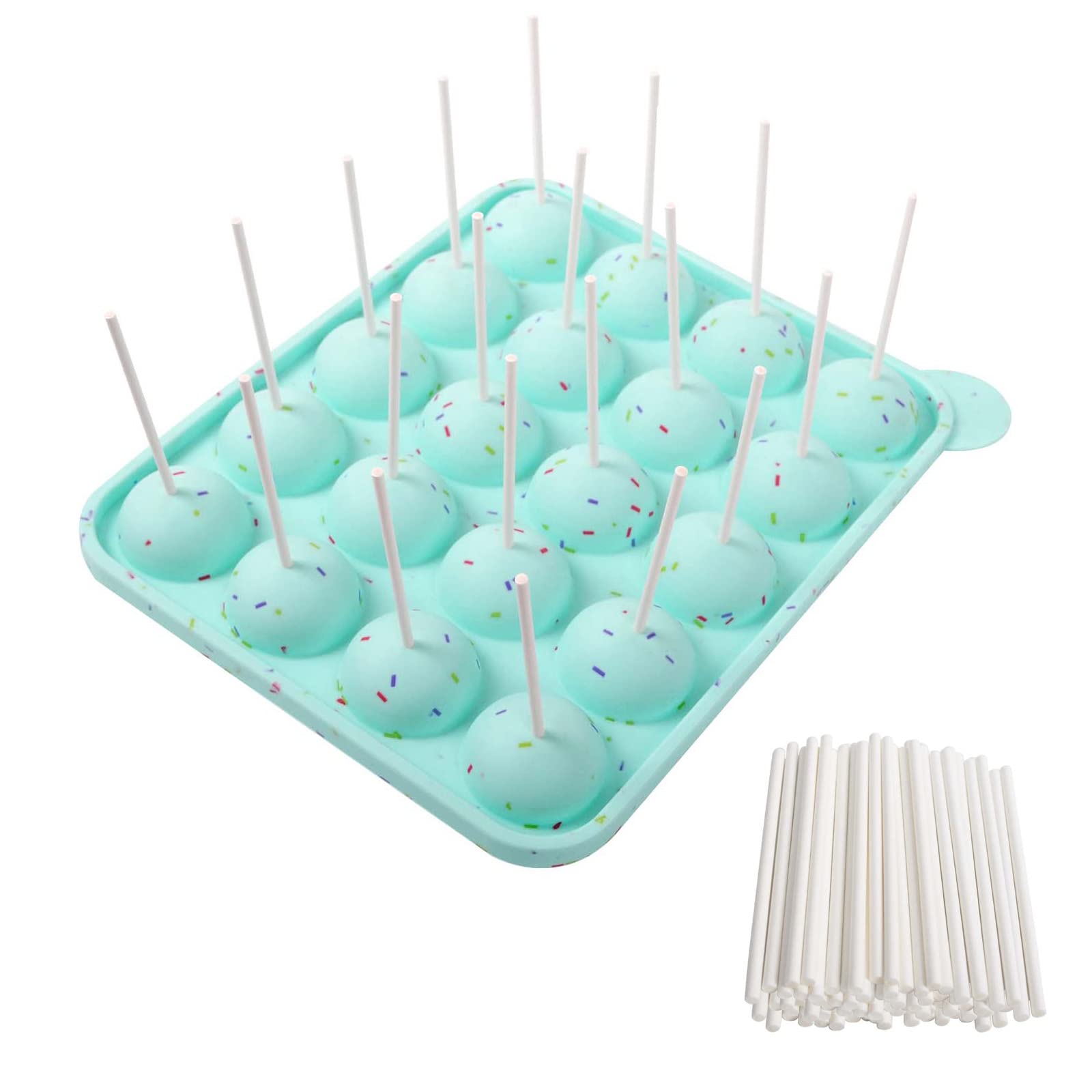 Rigrer BPA Free Silicone Cake Pop Mould with Cake pop Sticks, Great for Hard Candy, Lollipop,Cake Pop and Party Cupcake (Green)