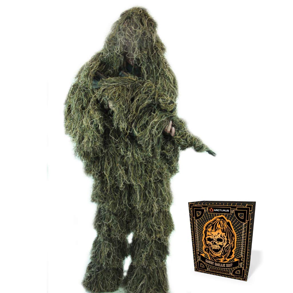 Photo 1 of Arcturus Ghost Ghillie Suit: Woodland Camo | Double-Stitched Design with Adjustable Hood and Waist | Camo Hunting Clothes for Men, Military, Sniper, Airsoft and Hunting (Woodland, XL)