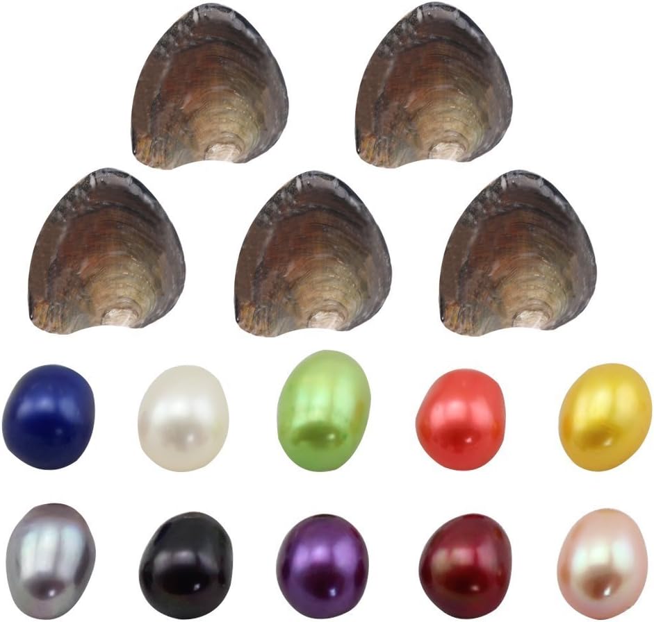 NeuFashion Wholesale Freshwater Cultured Love Wish Pearl Oyster Oval Pearls Various 10 Shining Meaningful Color, Birthday Gifts Pearl Party,Oysters with Pearls Inside (7-8mm, 10 PCs/lot)