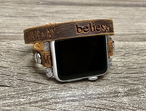 Fashion double wrap brown leather bracelet for apple wa…