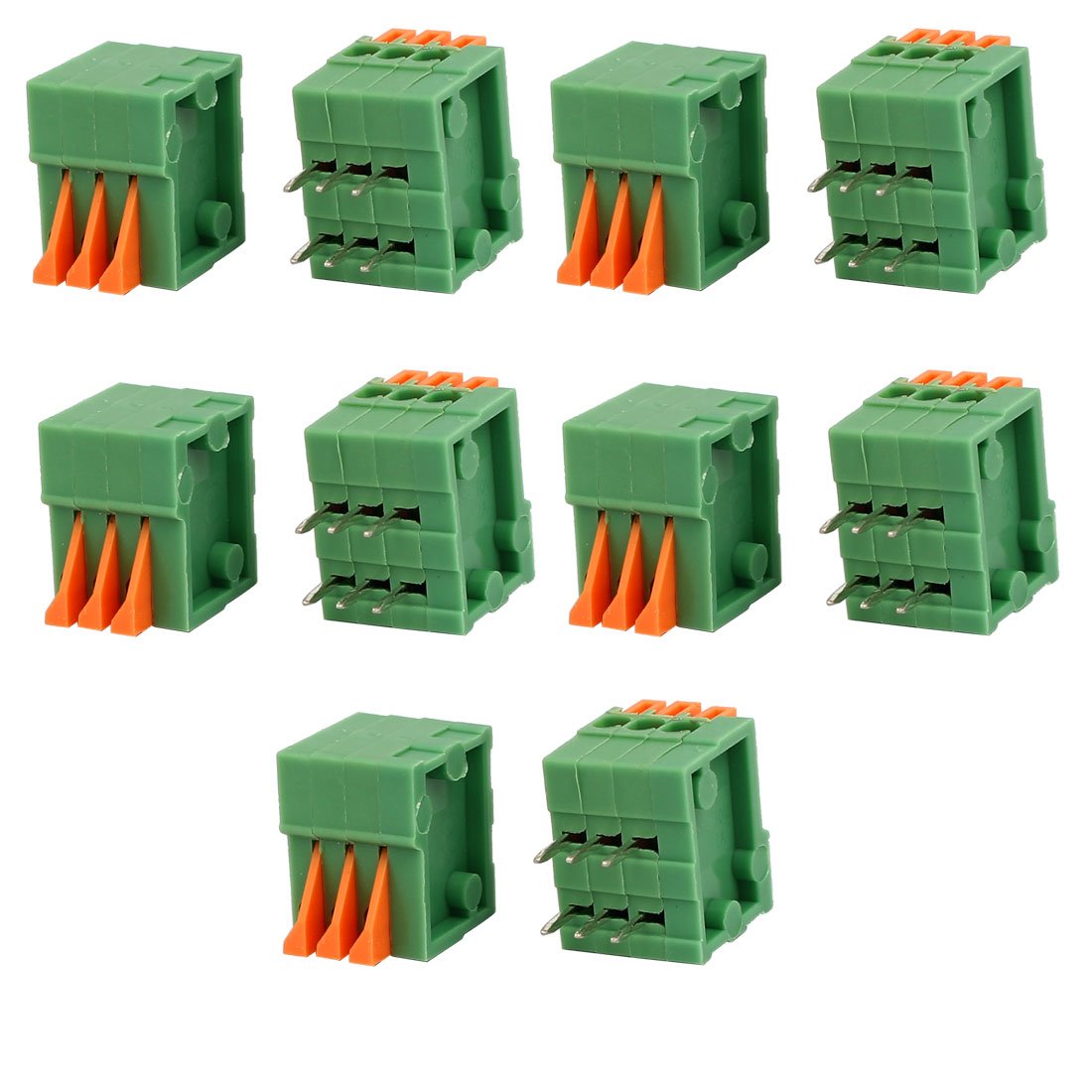 sourcing map 10pcs KF141R 150V 2A 2.54mm Pitch 3P Green Spring Terminal Block for PCB Mounting