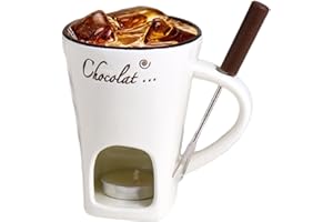 Portable Chocolate Melting Cup with Fork for Cheese, Ceramic Fondue Mugs Set, Small Cheese Butter Fondue Cup, Great for Weddi