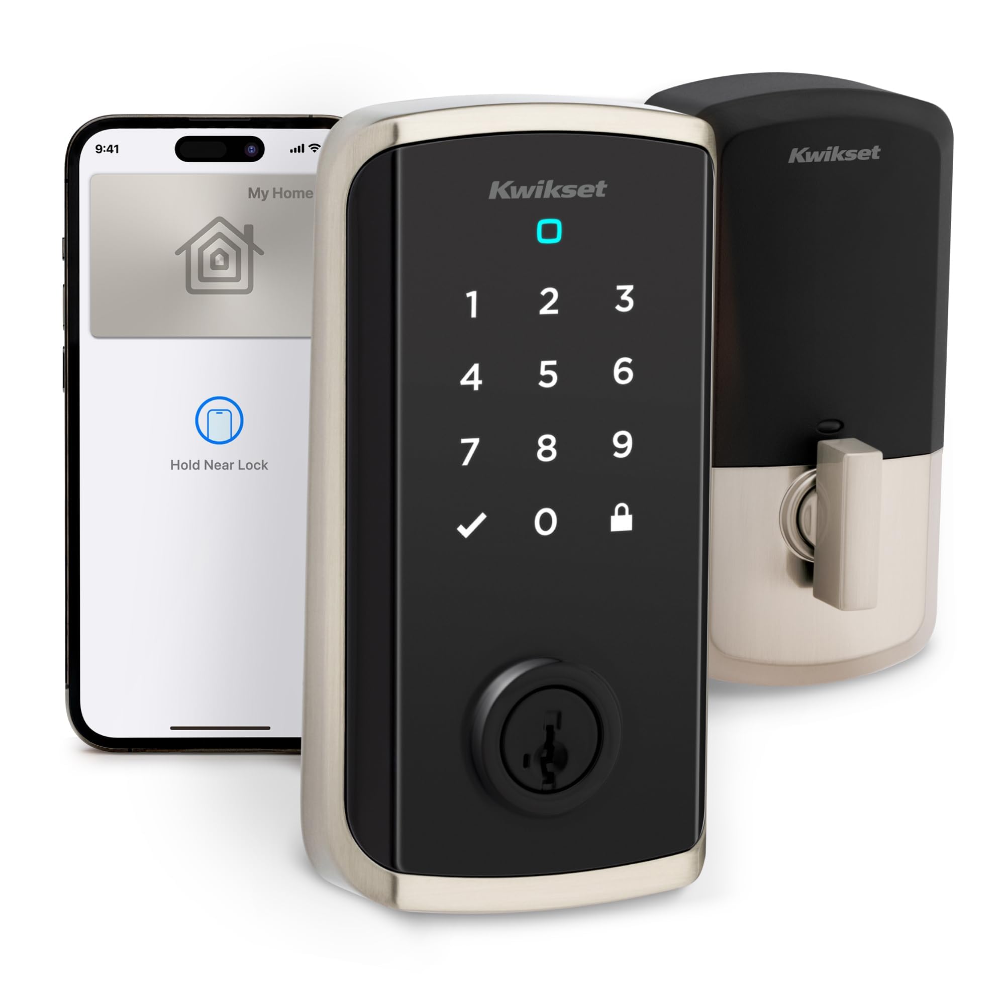 Photo 1 of Kwikset Halo Select Plus Satin Nickel Touchscreen Apple Home Keys Tap-to-Unlock, Wi-Fi and Matter Enabled Smart Lock Deadbolt with Door Status Sensor and Intrusion Detection