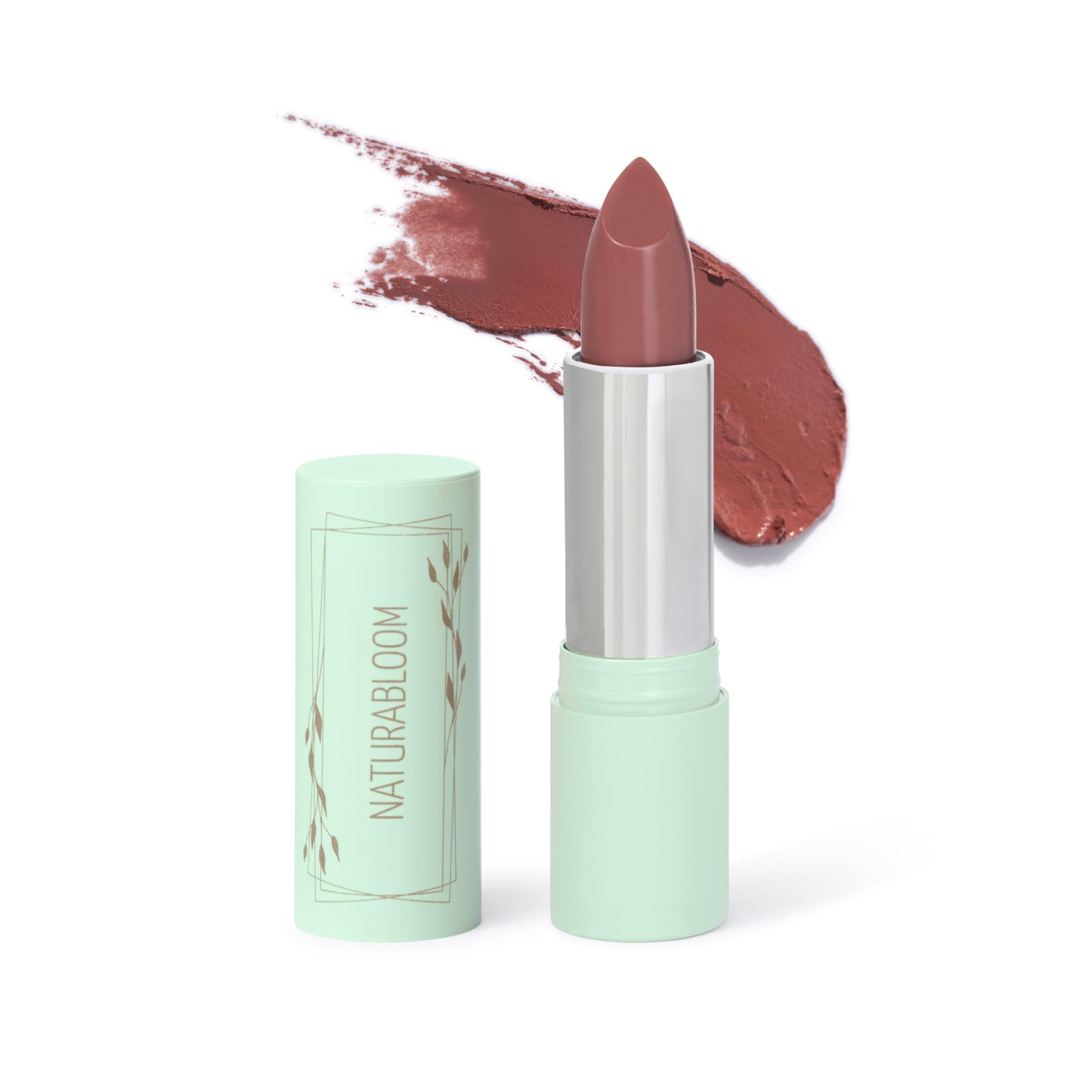 NATURABLOOM Hydrating Lipstick Long Lasting (Rosewood) - 90% Natural, Vegan Brown Lipstick, Highly-Pigmented Moisturising with Natural Oils, Vitamin E and D, Cream Finish Lip Color