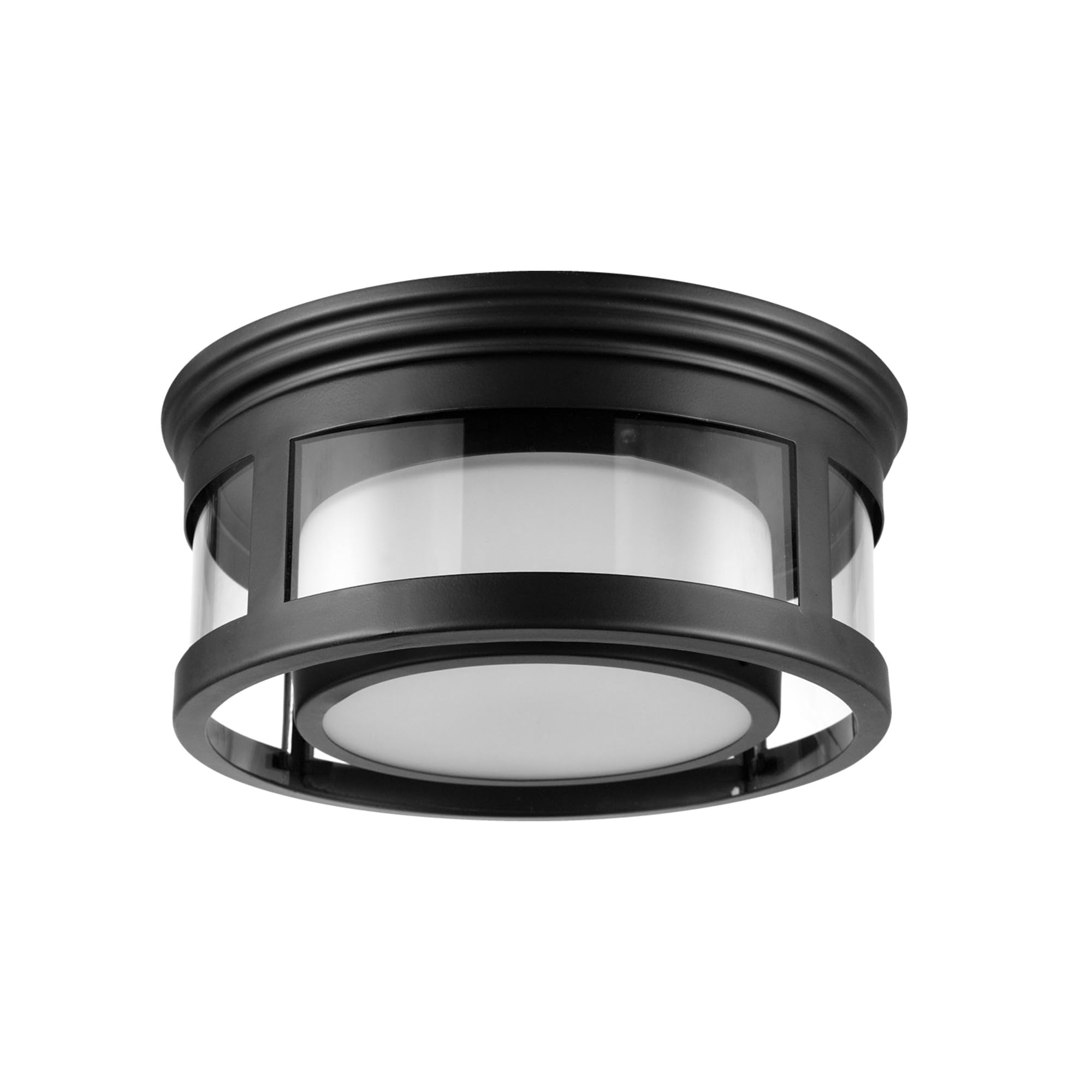 GLOBE Electric 44480 Brisbane 1-Light Outdoor Indoor Flush Mount Ceiling Light, Matte Black, Frosted Glass Shade, Bulb Not Included Image