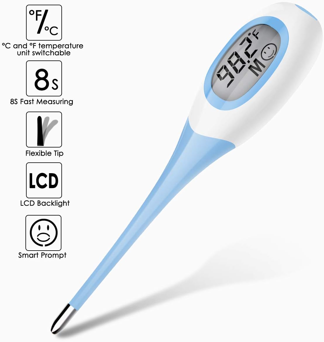 Digital Body Thermometer, °C/°F Accurate 8s Fast Reading Oral, Underarm Thermometer with Voice Prompt and Memory for Baby Kids and Adult