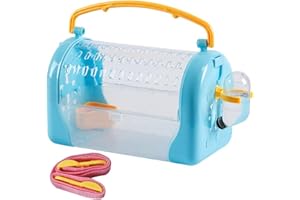 kathson Hamster Cage Travel Carrier Portable Cage with Water Bottle Outgoing Cage and Adjustable Strap Pet Cage for Small Pet Hedgehog Sugar Glider Squirrel Mice（Blue）