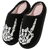 GEBUFAW Halloween Slippers for Women Retro Soft Cozy Comfy Plush Lightweight Slip-on Indoor Outdoor Anti-Skid Sole Christmas House Shoes