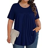 Womens Plus Size Tops Tunic Short Sleeve Crew Neck Shirts Casual Soft Blouse 1X-5X