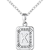 U7 Square Initial Necklace for Women, Gold/Platinum Plated A-Z 26 Letters Pendant Necklace, Large Capital Monogram Retangle Tag Necklace, Resizable Chain 20"-22"