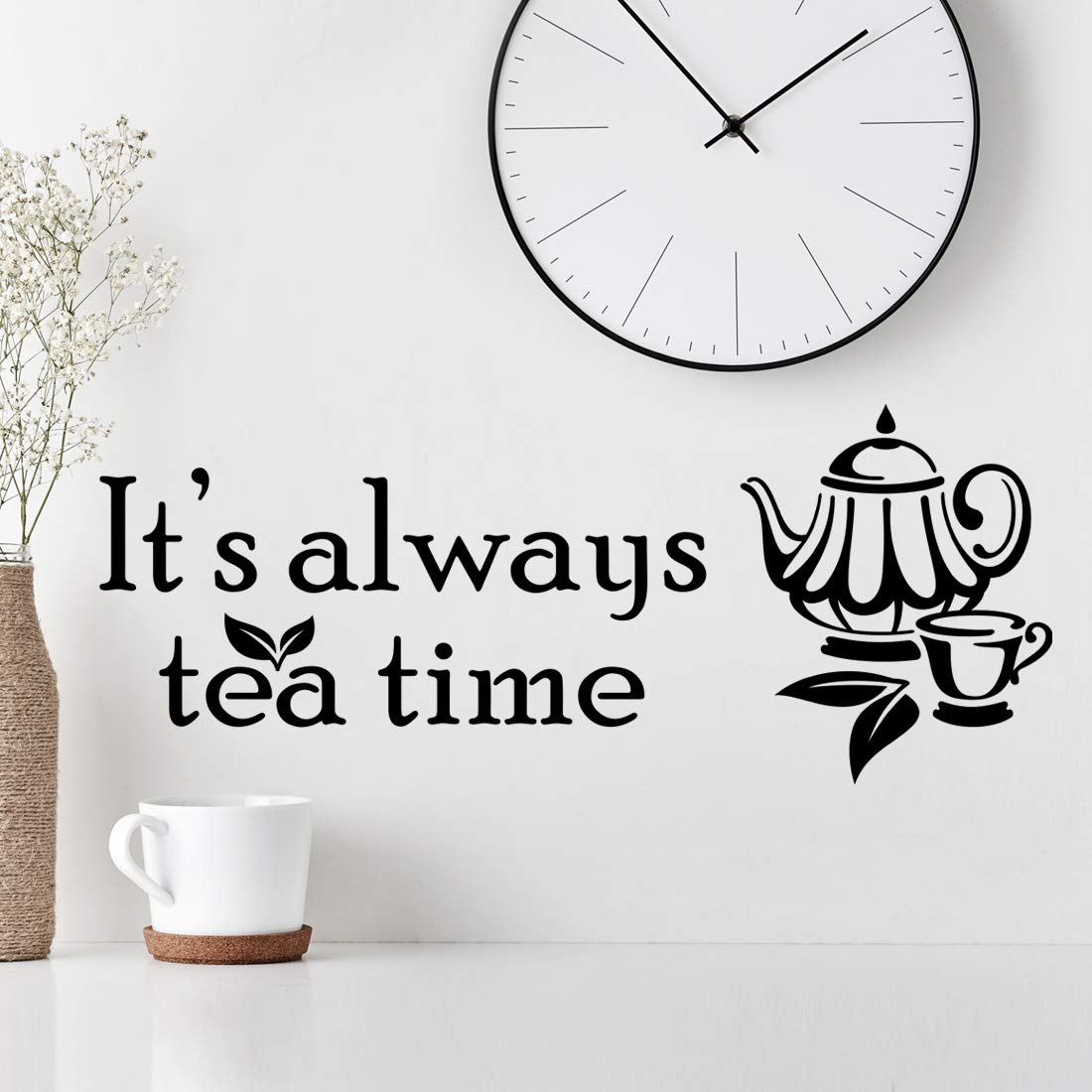 It's Always Tea time Wall Sticker Art Kitchen Stickers Vinyl Decor Home Cups Board Decal Cup Tile Quote Coffee wrap Decal Decoration Decals Walls Quotes Door Pub Adhesive Transfer Stencils Cupboard