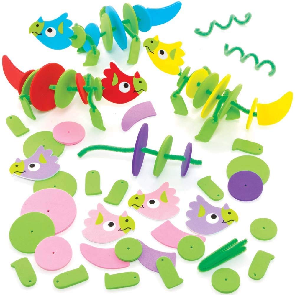 Baker Ross FE117 Dinosaur Stacking Kits - Pack of 5, Foam Craft Activities for Kids to Assemble, Decorate and Display, Great as a Gift for Creative Children