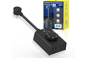 Minoston Outdoor Timer Plug for Lights with Photocell Light Sensor, Dusk to Dawn Plug in Timer, 2, 4, 6 or 8 Hours, Heavy Duty Electrical Outdoor 2 Grounded Outlets, Weatherproof, ETL Listed(MP41T)