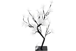 EXAOMBLE Black USB Powered Fiber Optic Tabletop Tree Light 36 Colorful LEDs, Artificial Desktop Night Lamp