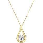 GILDED Itsy Bitsy Sterling Silver Teardrop Halo Lab-Grown Diamond Pendant Necklace, 0.25 CTTW, 14KT Gold Plated over Silver, SI1 F-Color Diamonds, Prong-Set, 18” Chain with Spring-Ring Lock
