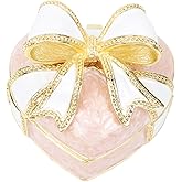 OATIPHO Heart Shape Jewelry Box, Enamel Rhinestones Bow-knot Jewelry Trinket Box, Love Heart Bow-knot Pink Ring Holder for Mother